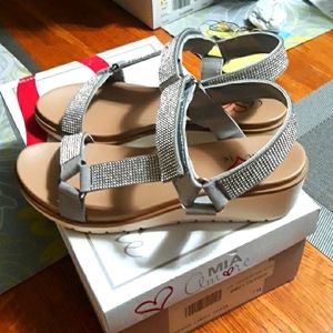 Silver Cartia Sandal sz 7 Shiney